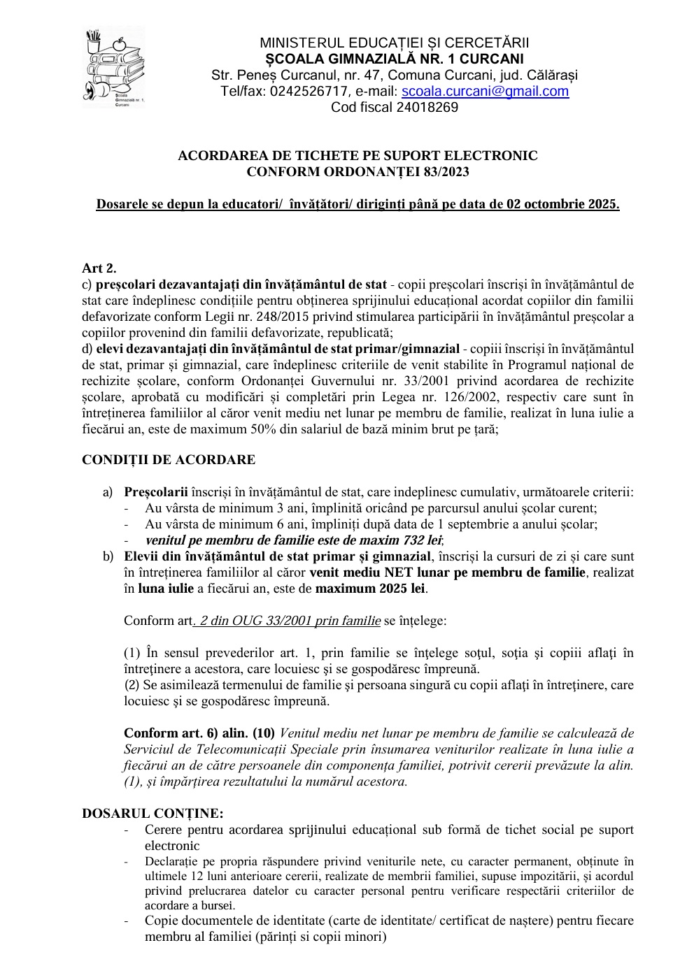Anunt Tichete sociale